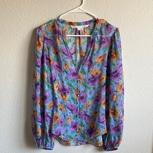 Veronica Beard Floral Blouse - Purple and Orange